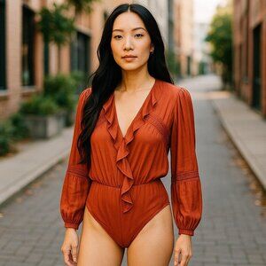 Forever 21 Long Sleeve Ruffled Front Bodysuit- size 1X